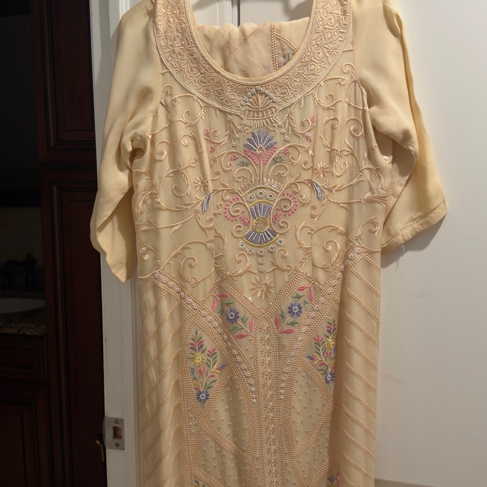 Elegant Cream Embroidered Women’s Dress